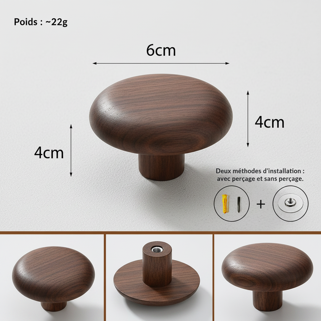 Porte-Manteau Adhésif en Bois - Patère sans Perçage