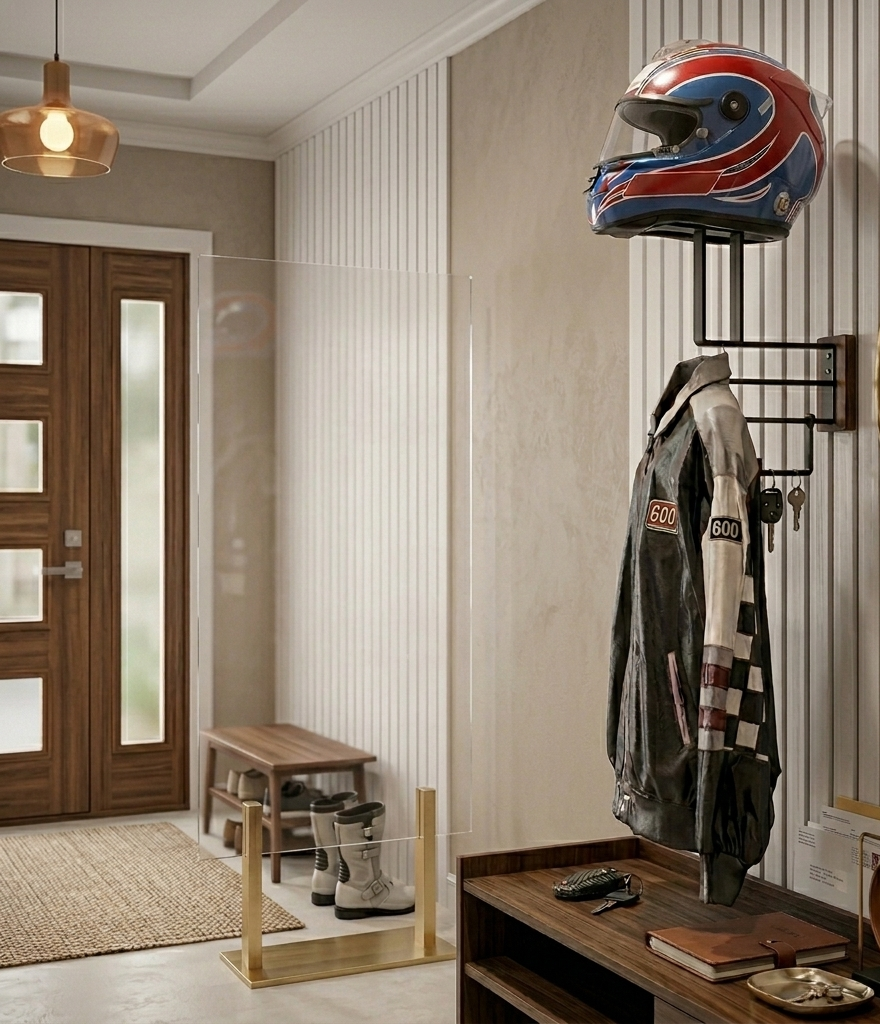 Porte-Manteau Mural en Bois - Support Casque