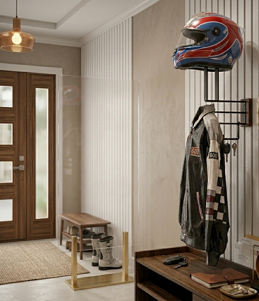 Porte-Manteau Mural en Bois - Support Casque