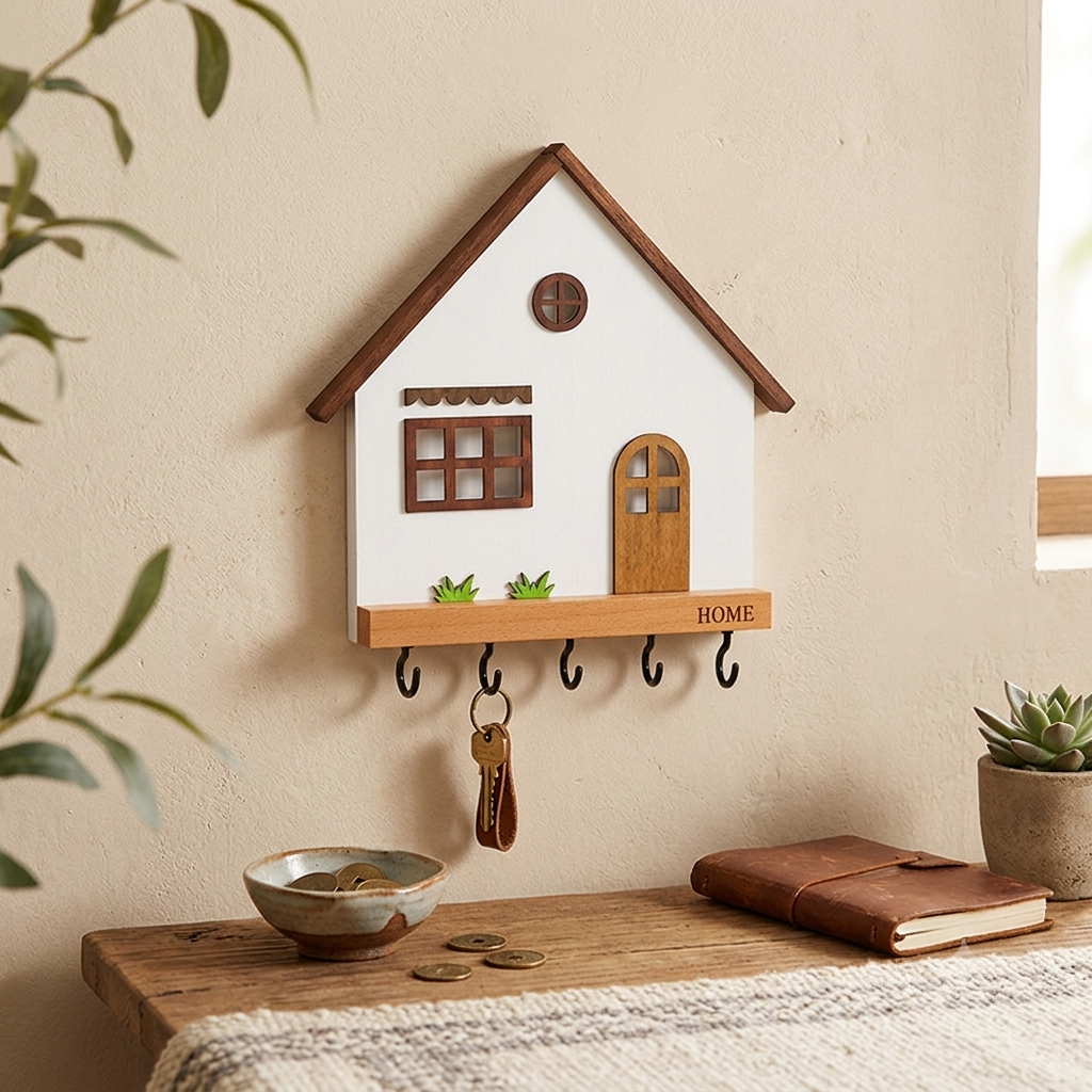 Porte-Manteau Mural en Bois - Porte-Clés