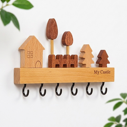 Porte-Manteau Mural en Bois - Porte-Clés