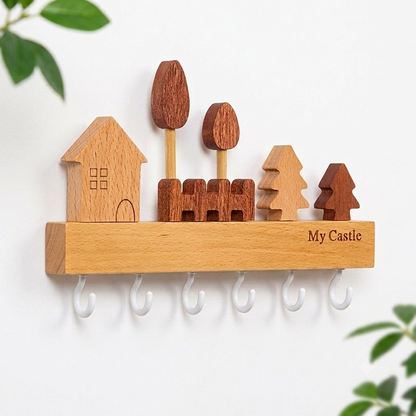 Porte-Manteau Mural en Bois - Porte-Clés