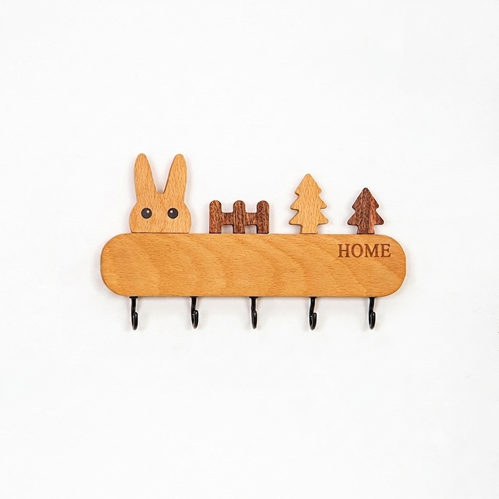 Porte-Manteau Mural en Bois - Porte-Clés