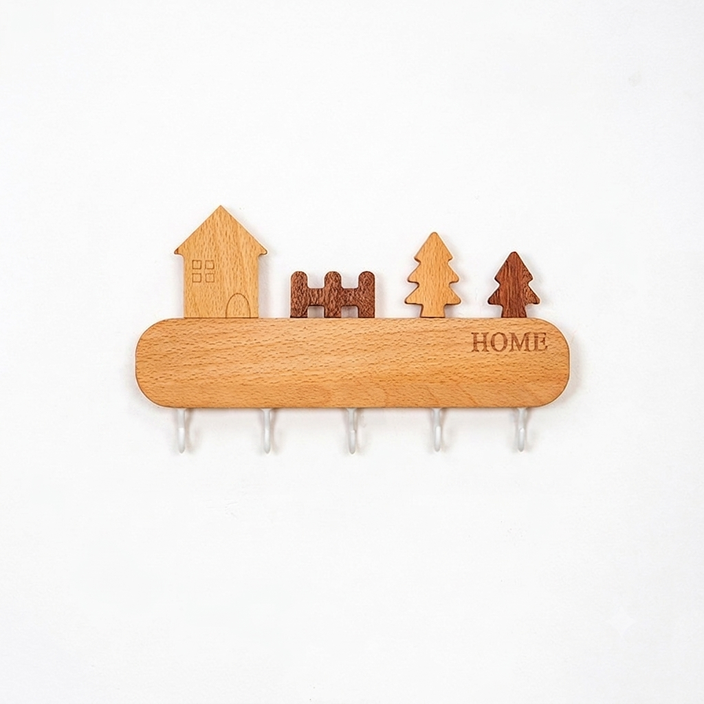 Porte-Manteau Mural en Bois - Porte-Clés