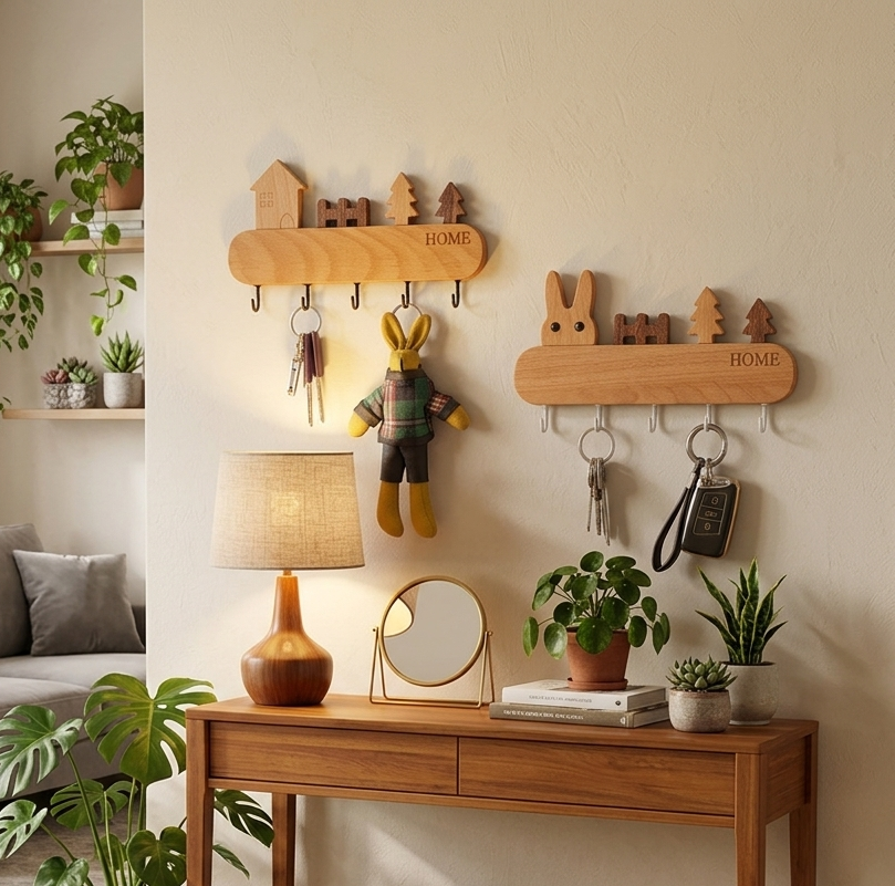Porte-Manteau Mural en Bois - Porte-Clés