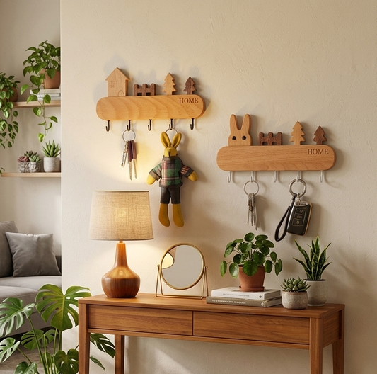 Porte-Manteau Mural en Bois - Porte-Clés