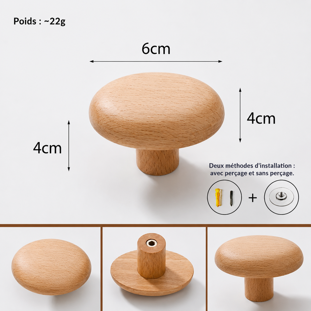 Porte-Manteau Adhésif en Bois - Patère sans Perçage