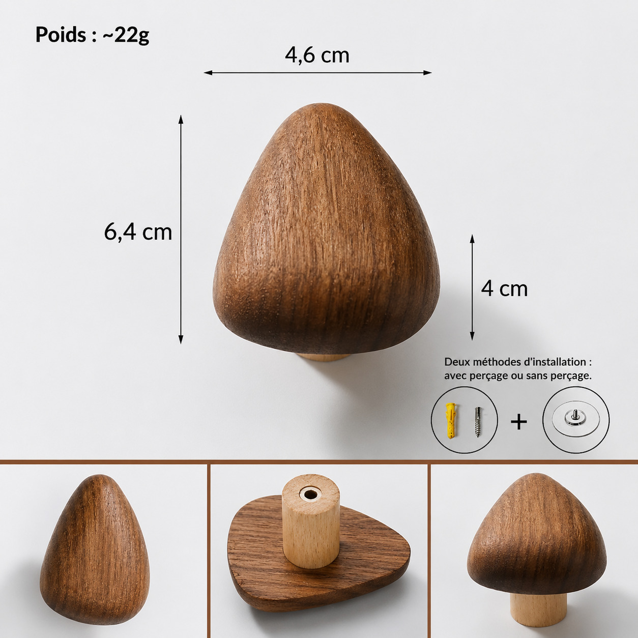 Porte-Manteau Adhésif en Bois - Patère sans Perçage