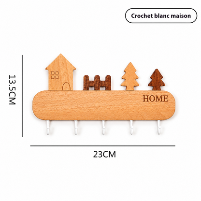 Porte-Manteau Mural en Bois - Porte-Clés