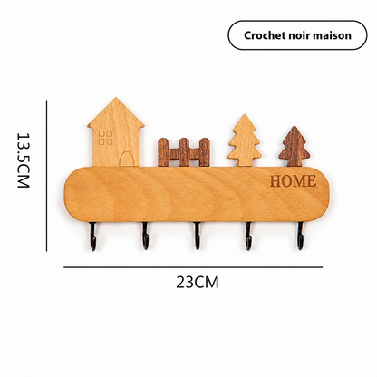 Porte-Manteau Mural en Bois - Porte-Clés