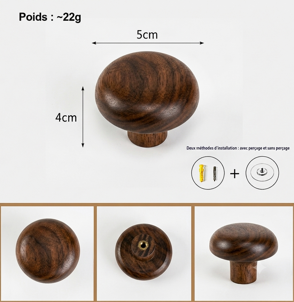 Porte-Manteau Adhésif en Bois - Patère sans Perçage